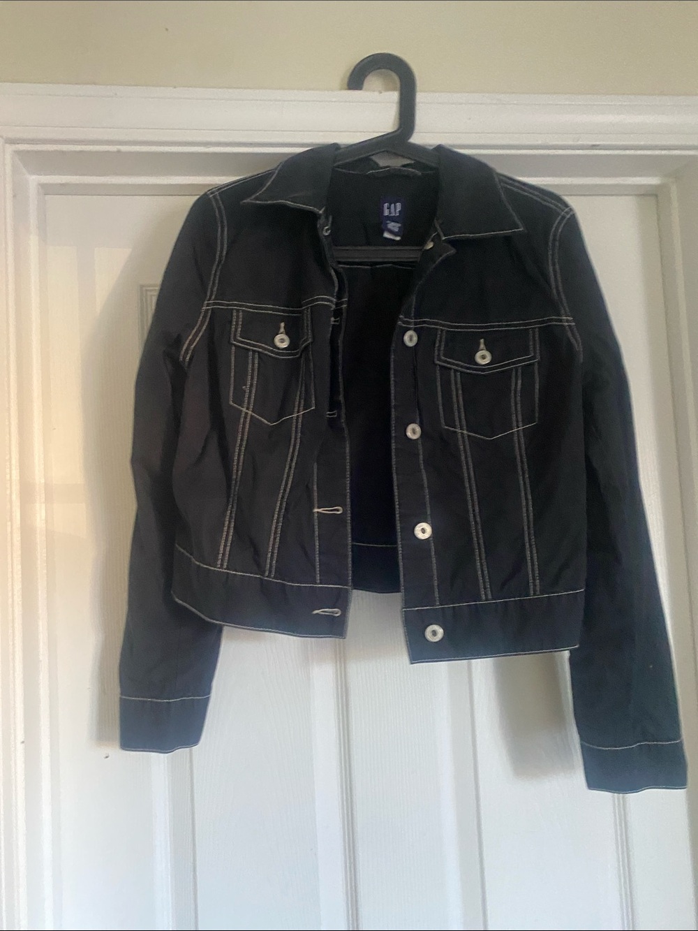 GAP Black Denim Jacket with White Contrast Stitching